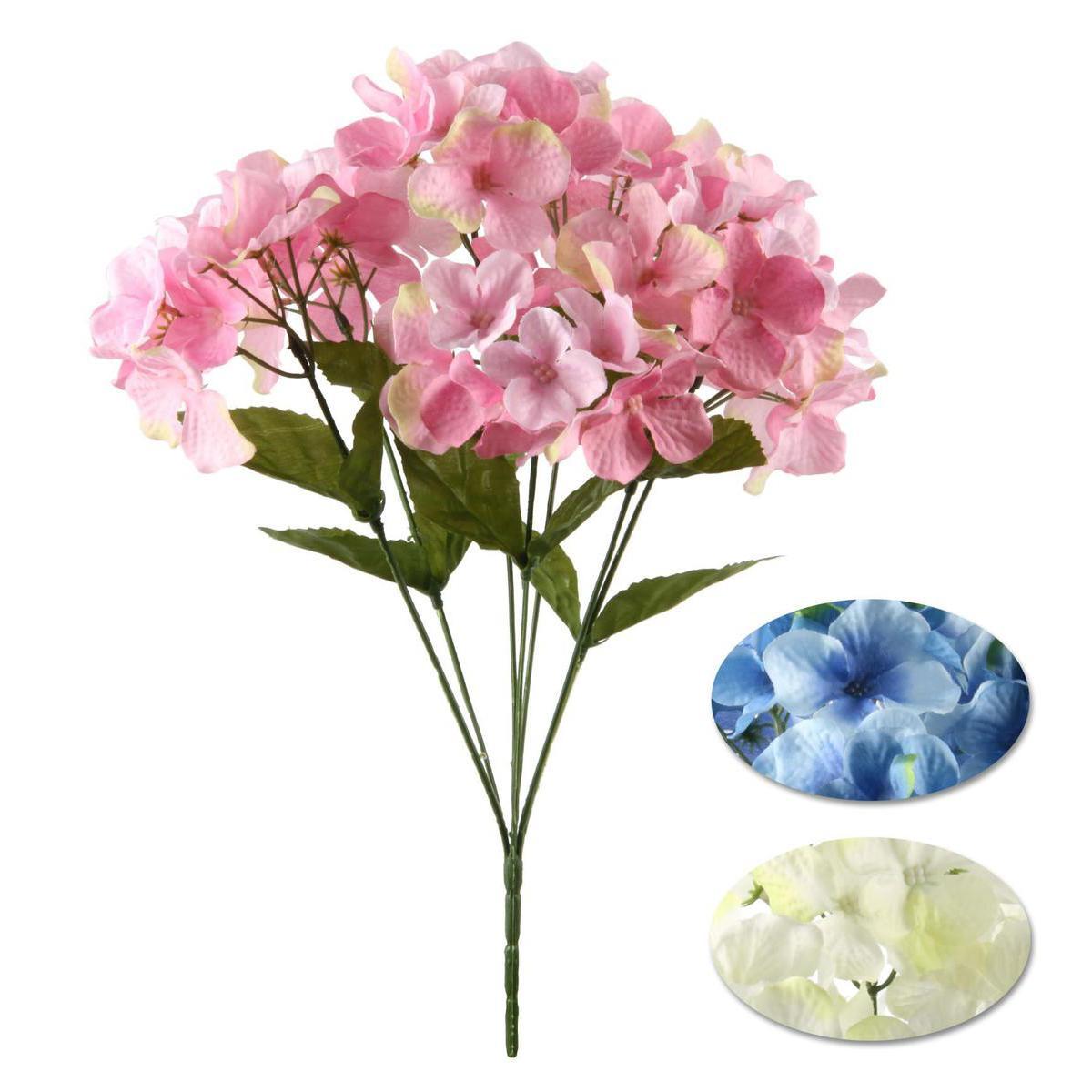 Bouquet de d'hortensia- Plastique, Polyester - H 35 cm - Rose Bleu Beige