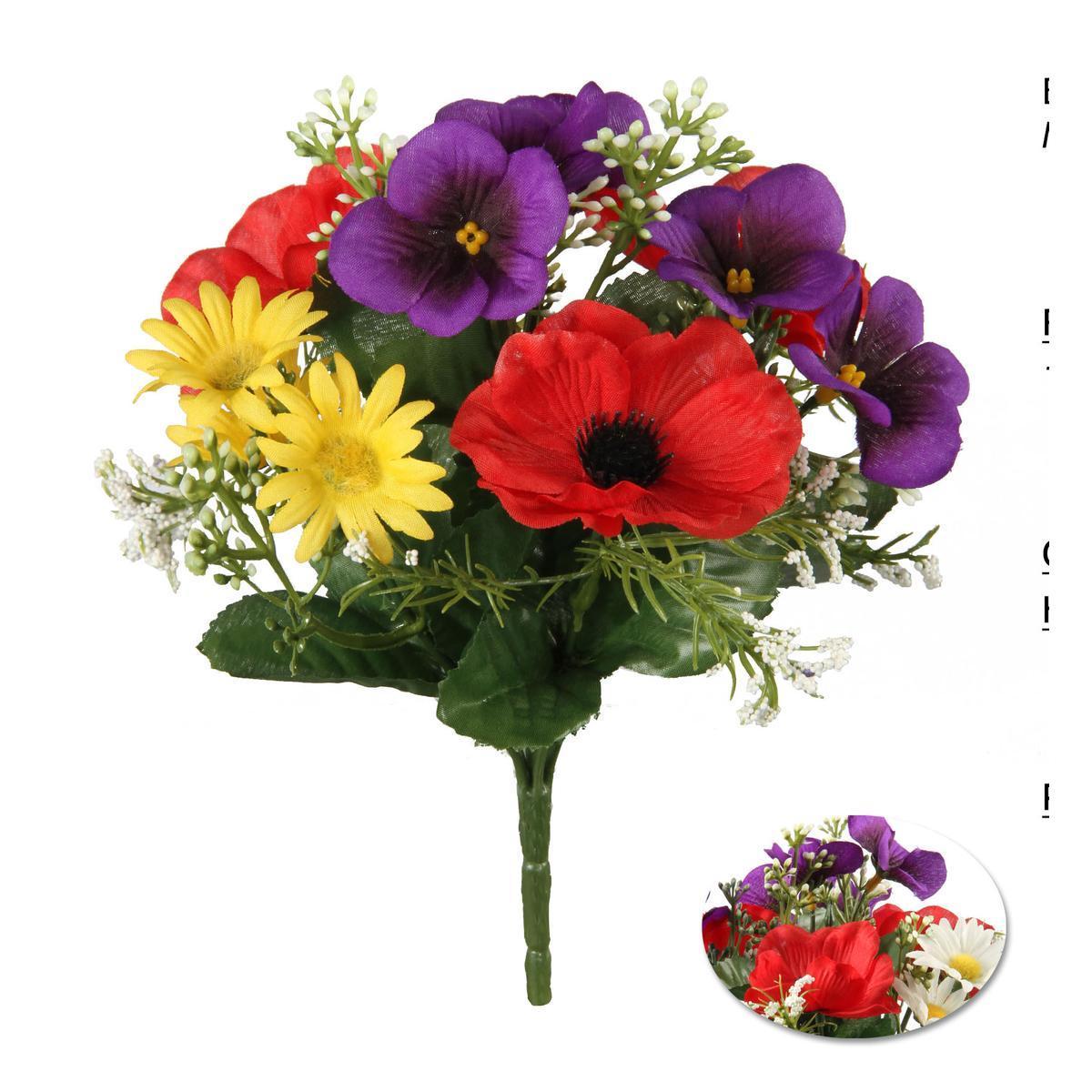 Bouquet Violettes Anémones Marguerites - H 22 cm