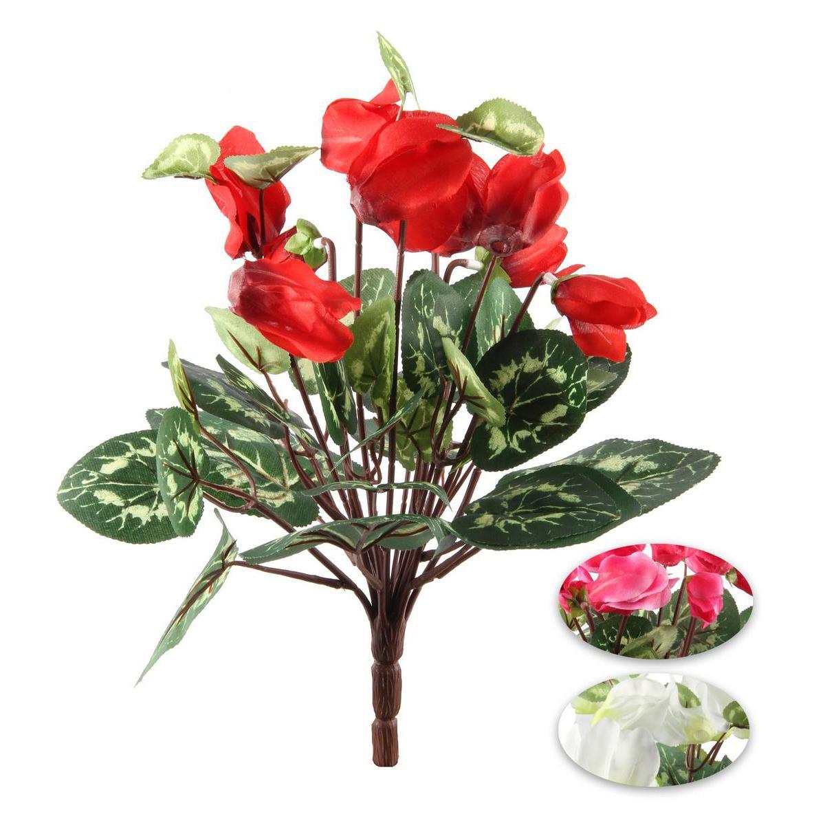 Bouquet de cyclamens - Plastique, Polyester - H 30 cm - Rouge Blanc Rose