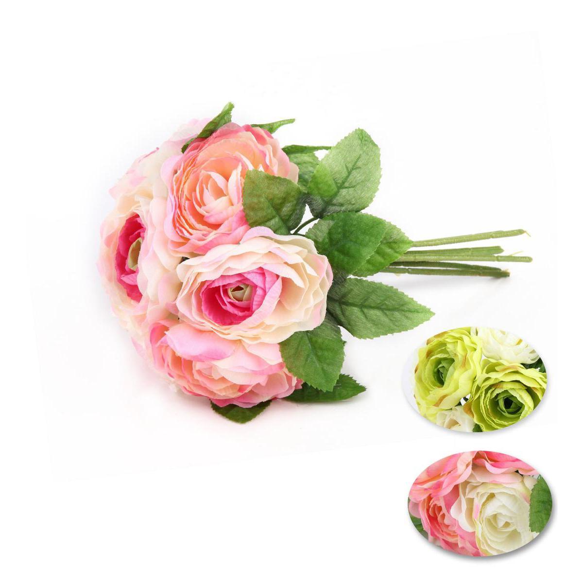Bouquet de renoncules - Plastique, Polyester - H 23 cm - Beige Rose Blanc Vert