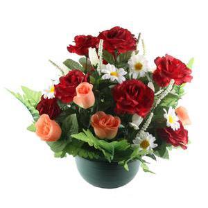 Composition roses et boutons roses - Plastique, Polyester - Diam 18,5 x 36 cm - Rouge Rose