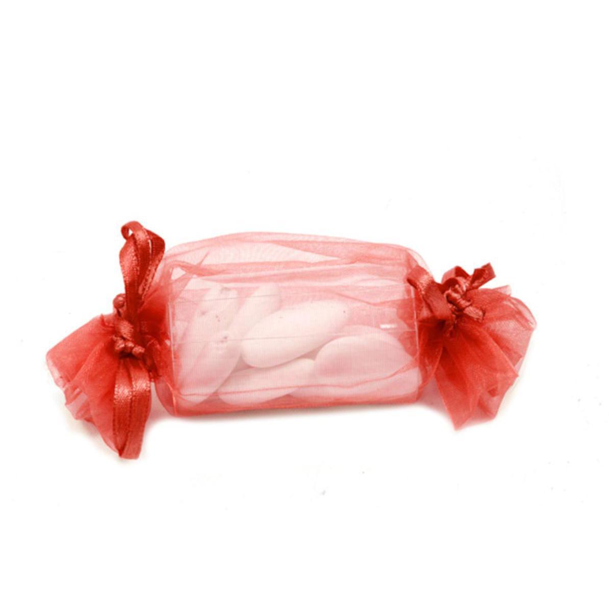 Lot de 12 ballotins - Organza et PVC - Diamètre 3 x 11 cm - Rouge