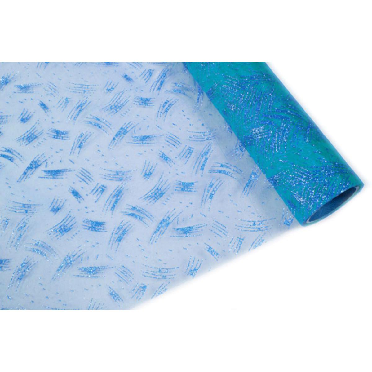 Chemin de table pailleté aux motifs traits- Organza - 28 cm x 5 m - Turquoise