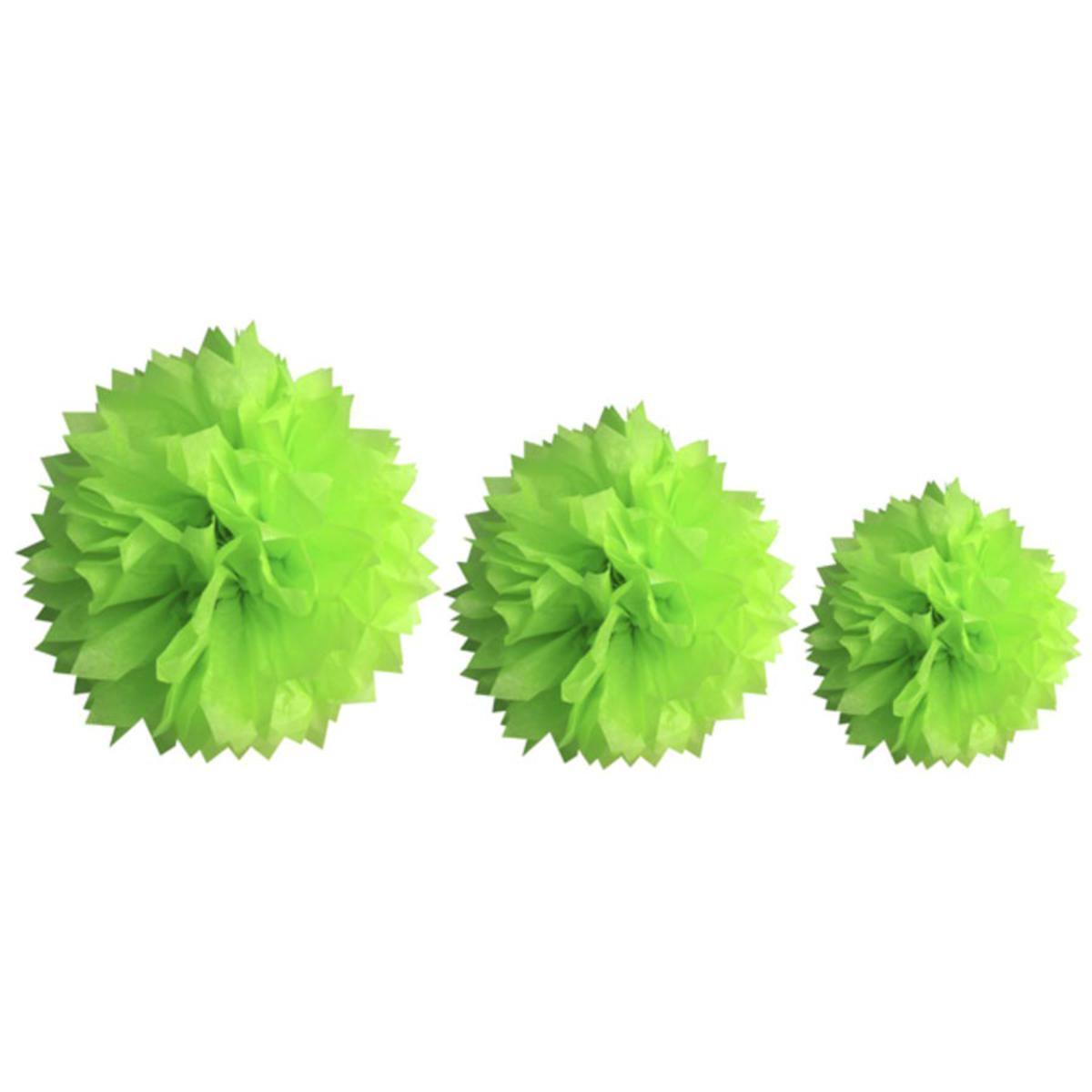 3 pompons décoratifs - Papier - ø 20, 30 et 40 cm - Vert menthe