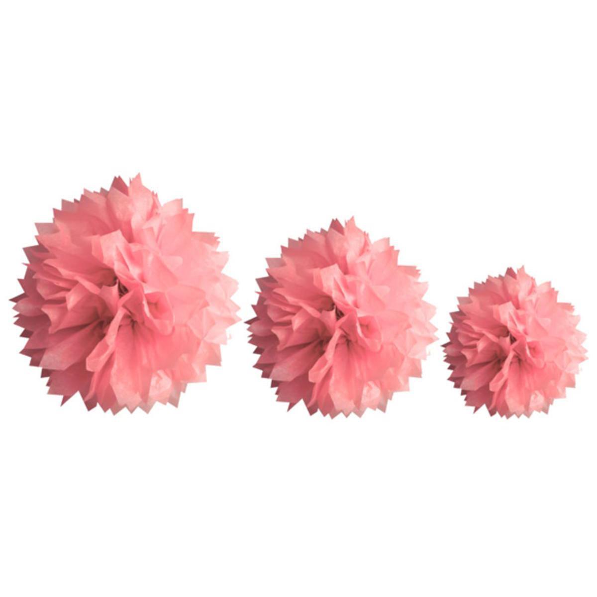 deco salle pompom tailles assorties (x 3) rose
