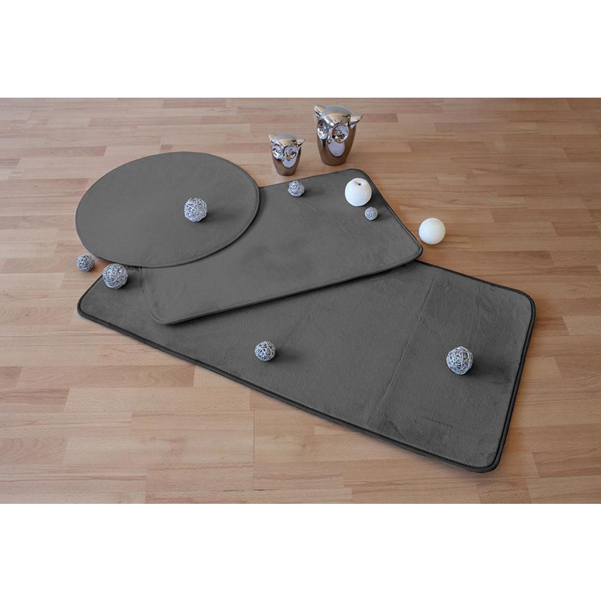 Tapis rond - Polyester et latex - Daimètre 60 cm - Gris