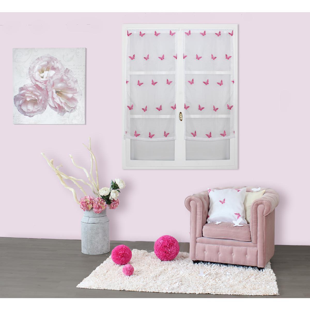 Paire de vitrages - 100 % polyester - 60 x 90 cm - Rose