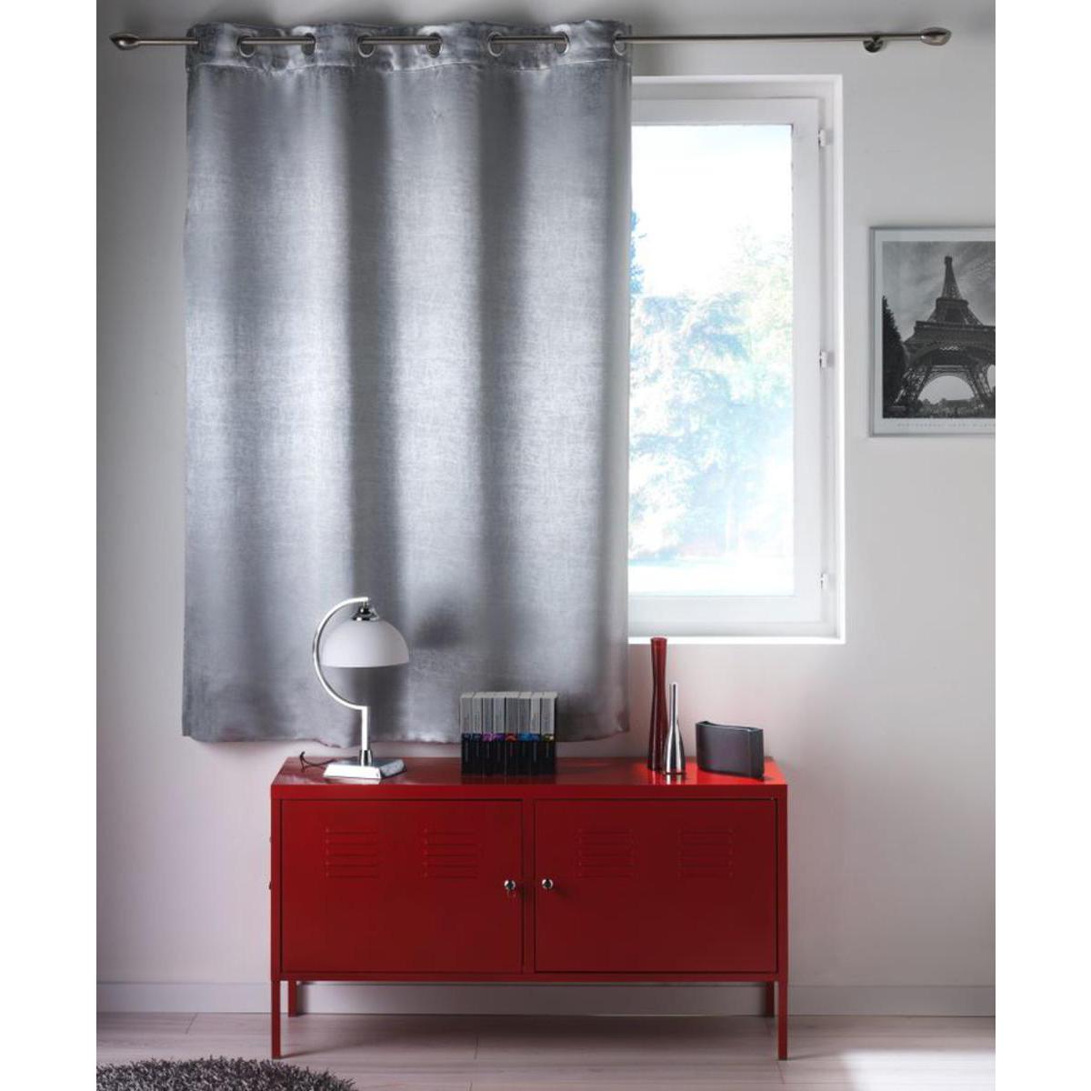 Rideau à œillets Glossy en polyester - 140 x 180 cm - Gris perle