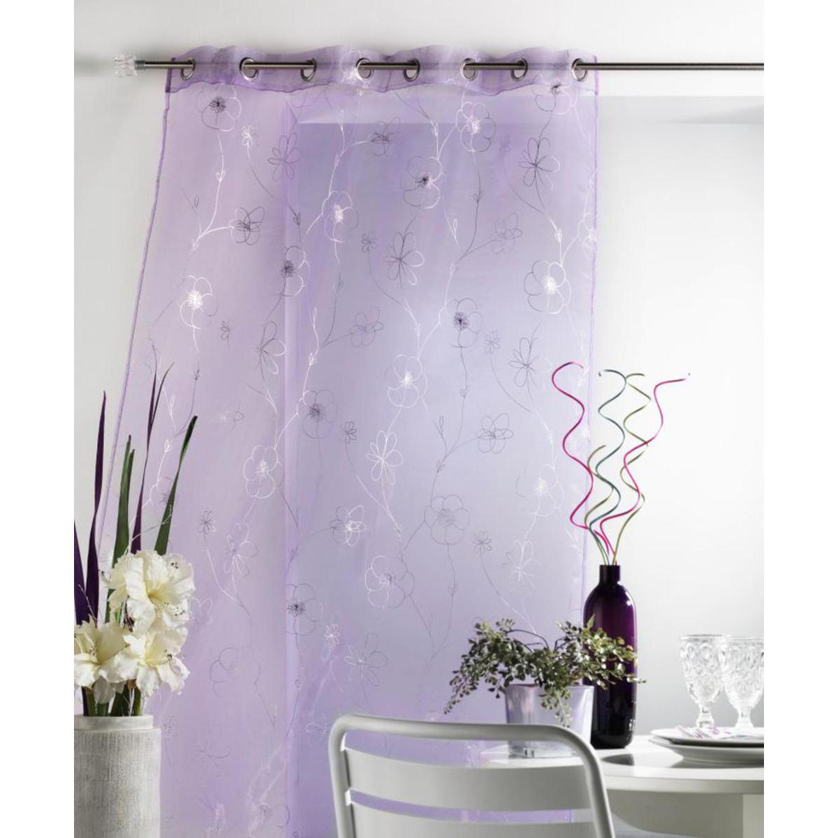 Voilage imprimé Siver en polyester - 140 x 240 cm - Violet mauve