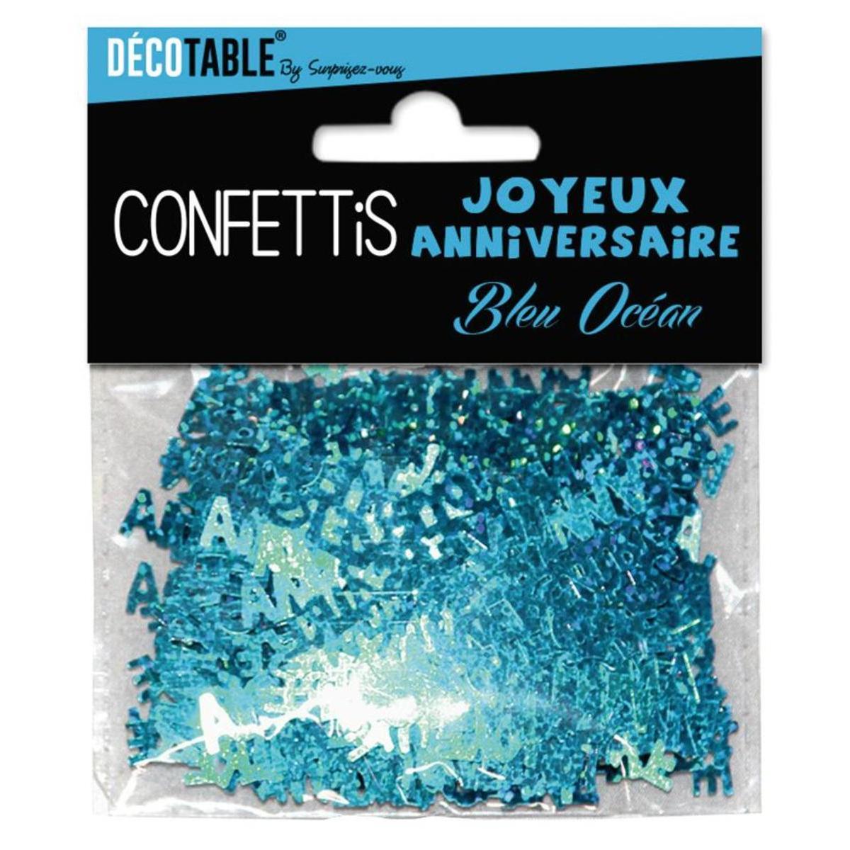 Confettis joyeux anniversaire bleu océan