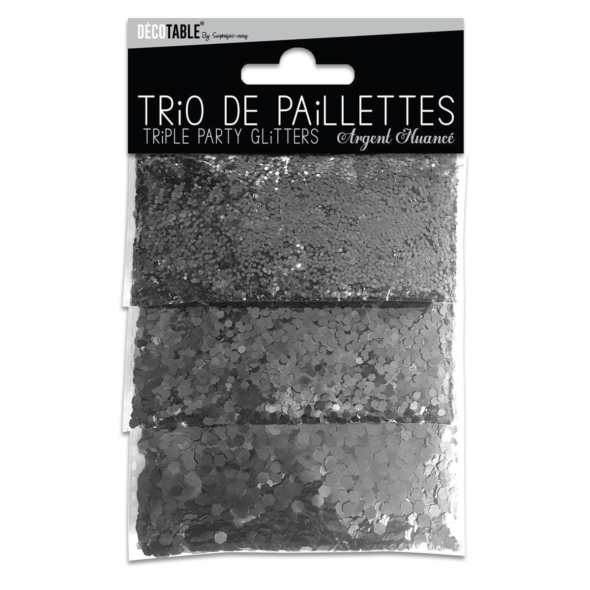 Trio de paillettes argent nuance