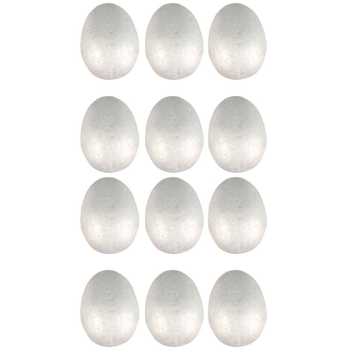 Lot de 12 œufs en polystyrène - 3,2 x 4,5 cm - Blanc