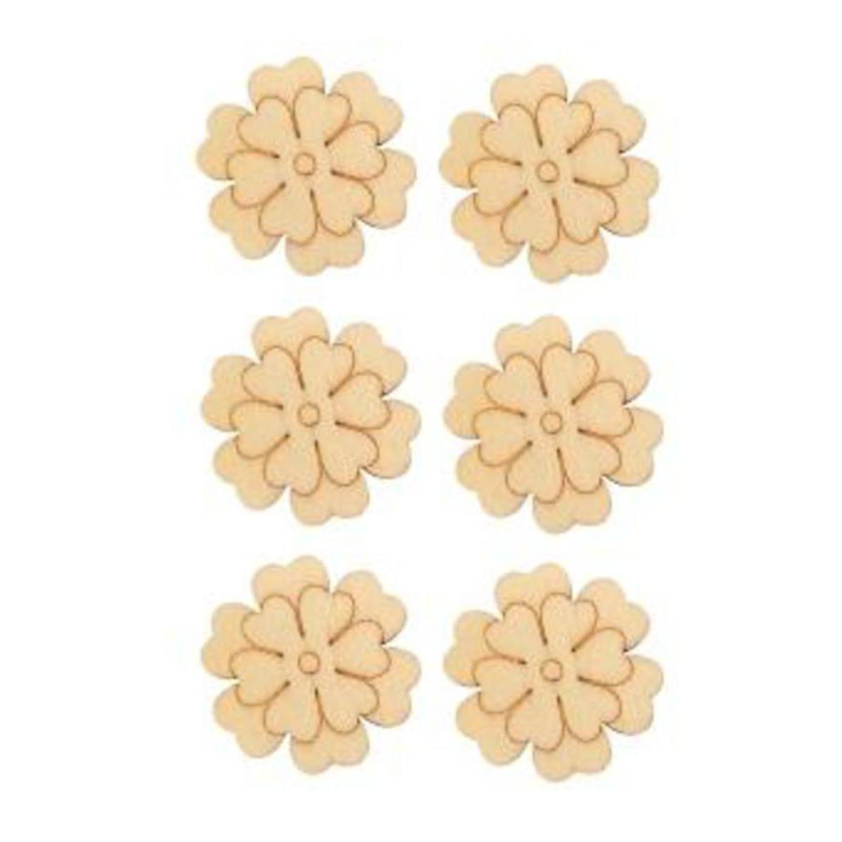 Lot de 6 pinces à linge en bois   - 12 x 1 x 17 cm - Beige