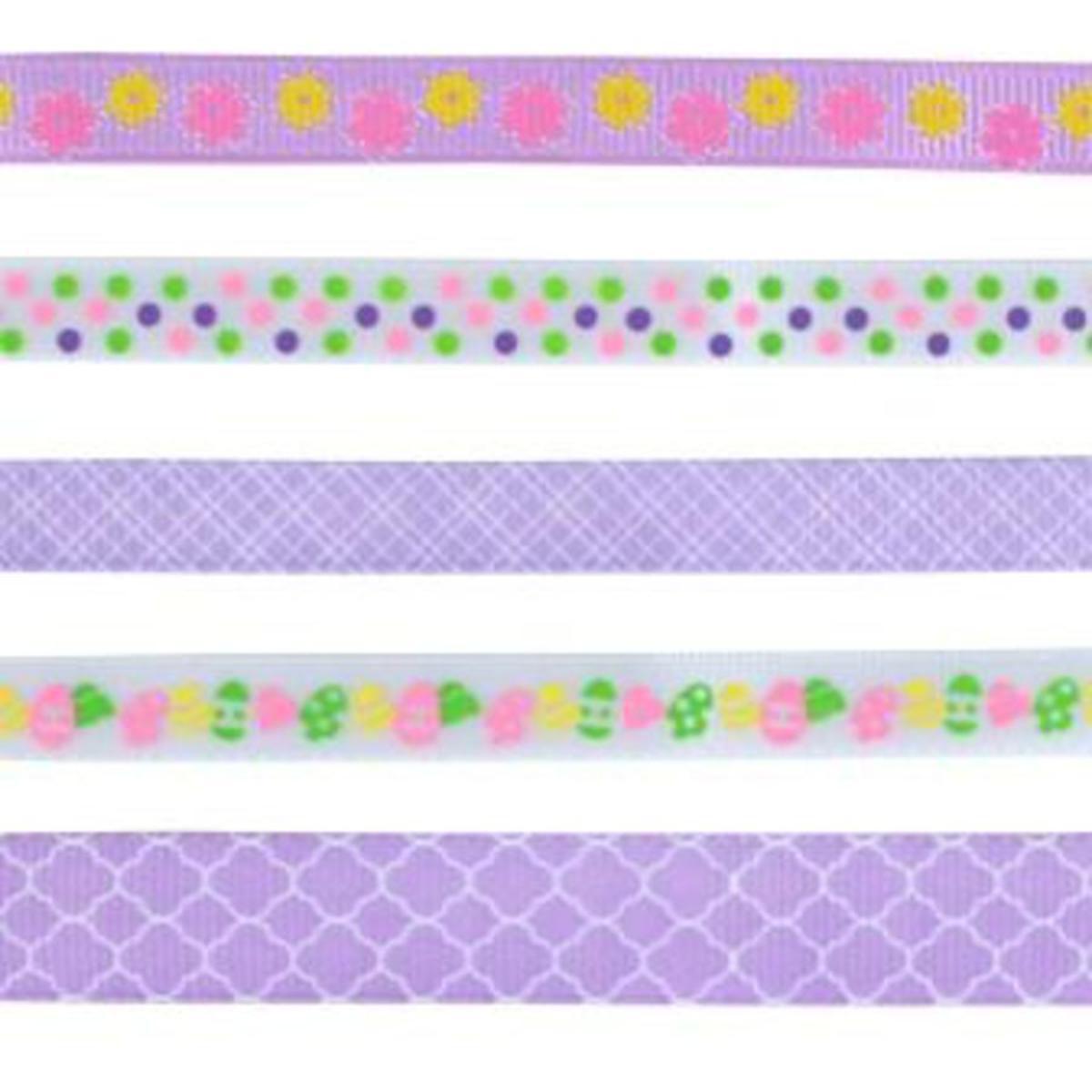 Lot de 5 rubans printemps en coton et satin - 7,5 x 0,5 x 12,5 cm - Violet