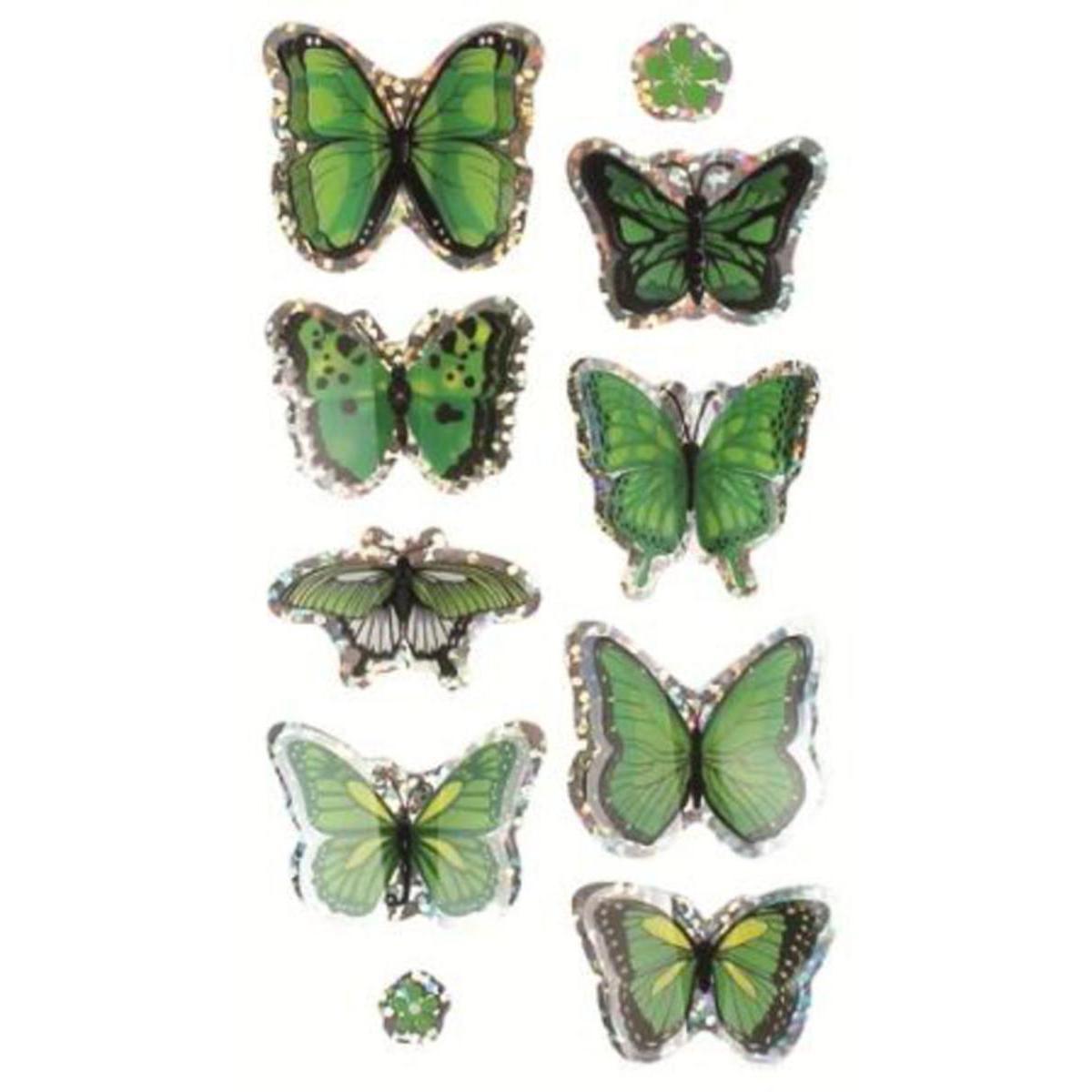 Lot de 8 stickers papillon 3D en papier - 9,5 x 1 x 18 cm - Vert