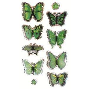 Lot de 8 stickers papillon 3D en papier - 9,5 x 1 x 18 cm - Vert