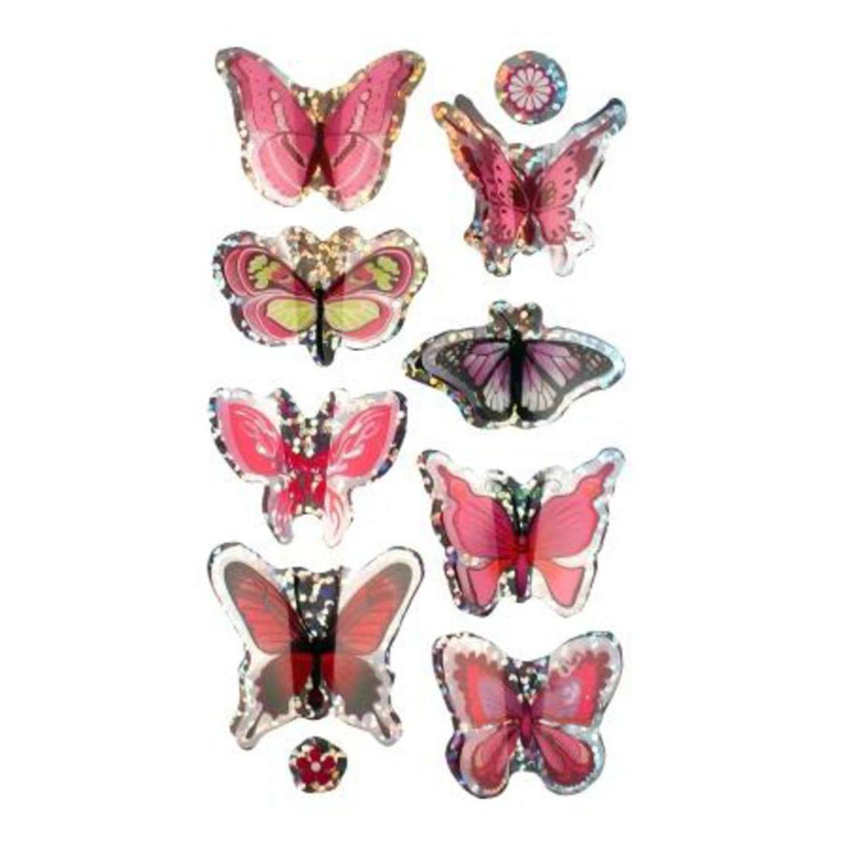 Lot de 8 stickers papillon 3D en papier - 9,5 x 1 x 18 cm - Rose