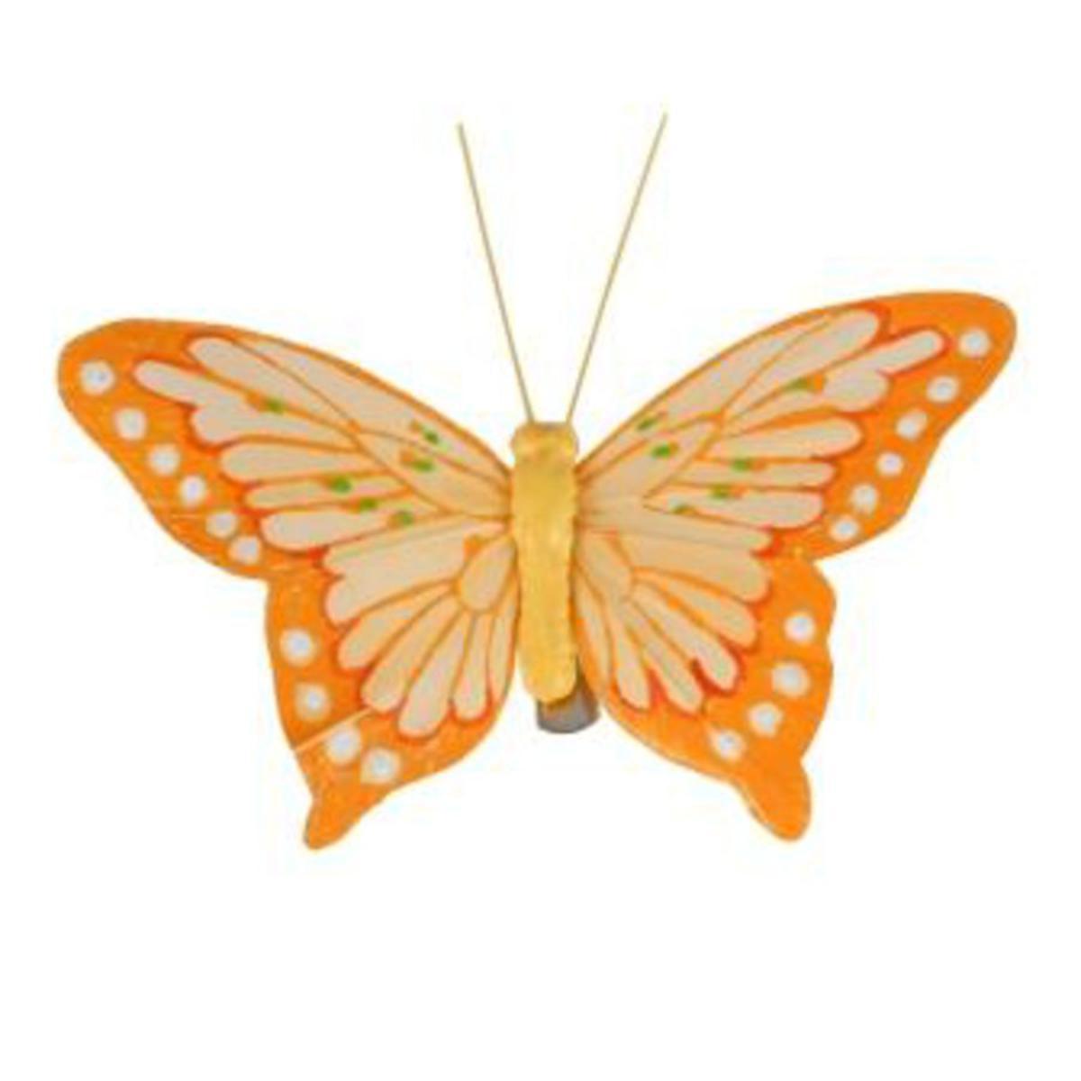 Lot de 2 papillons sur pinces en synthétique - 9 x 3 x 9 cm - Orange