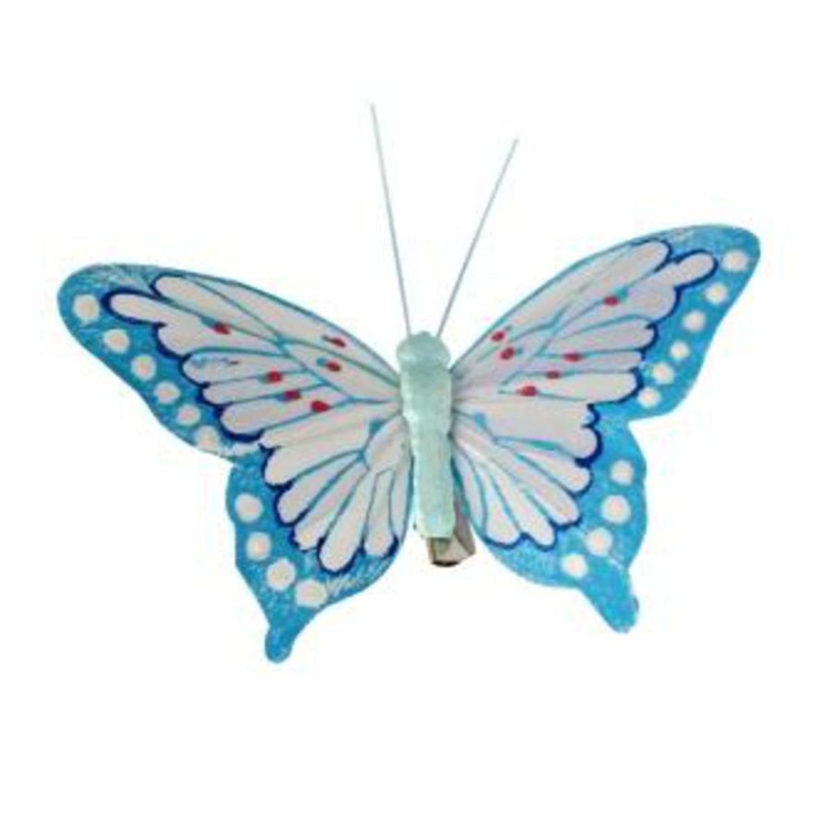 Lot de 2 papillons sur pinces en synthétique - 9 x 3 x 9 cm - Bleu