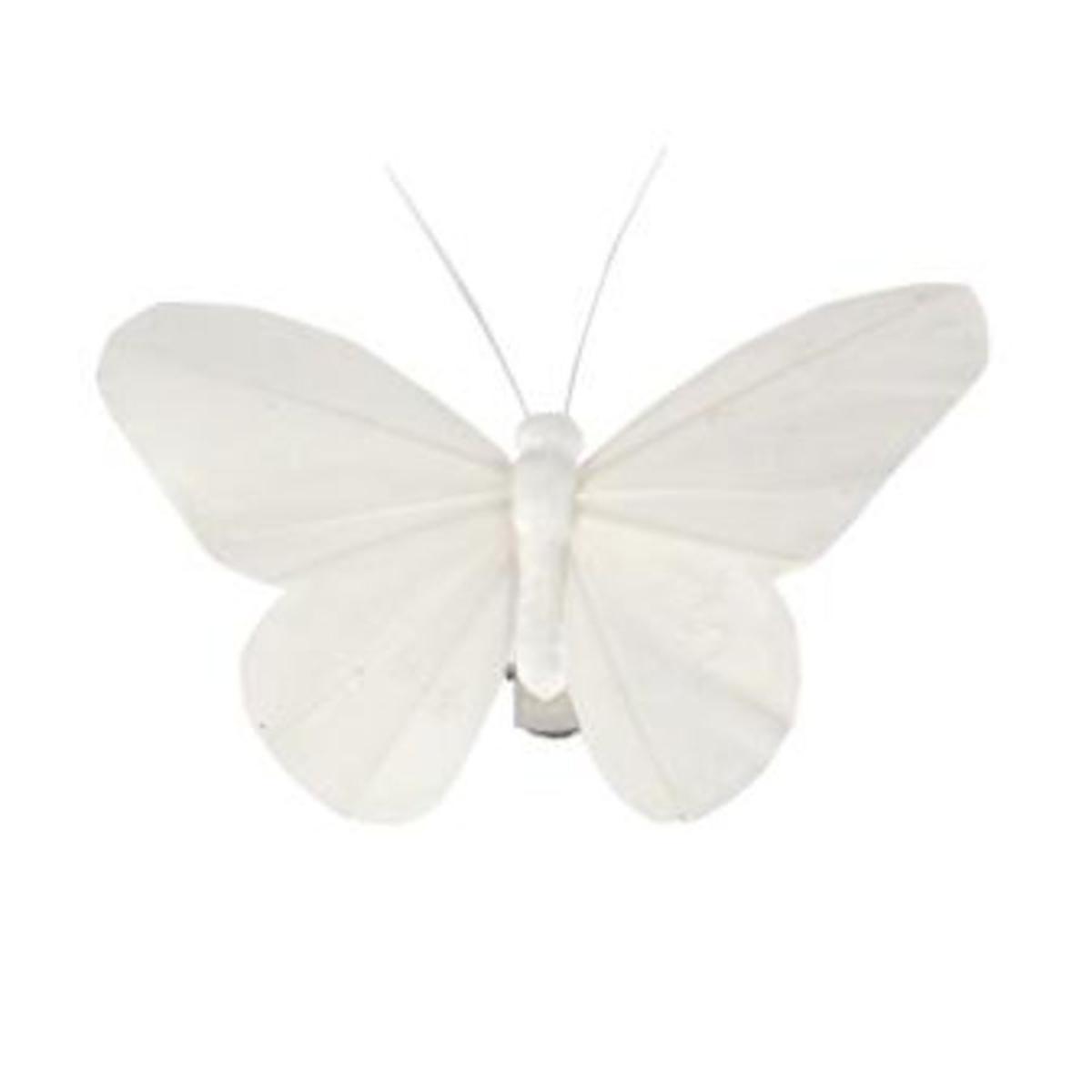 Lot de 2 papillons sur pinces en synthétique - 9 x 3 x 9 cm - Blanc