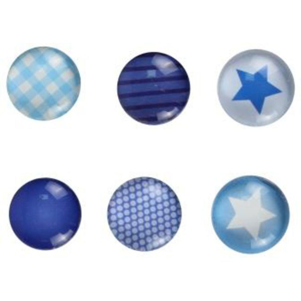Lot de 6 aimants en acrylique camaïeu bleu - 1,8 cm - Bleu
