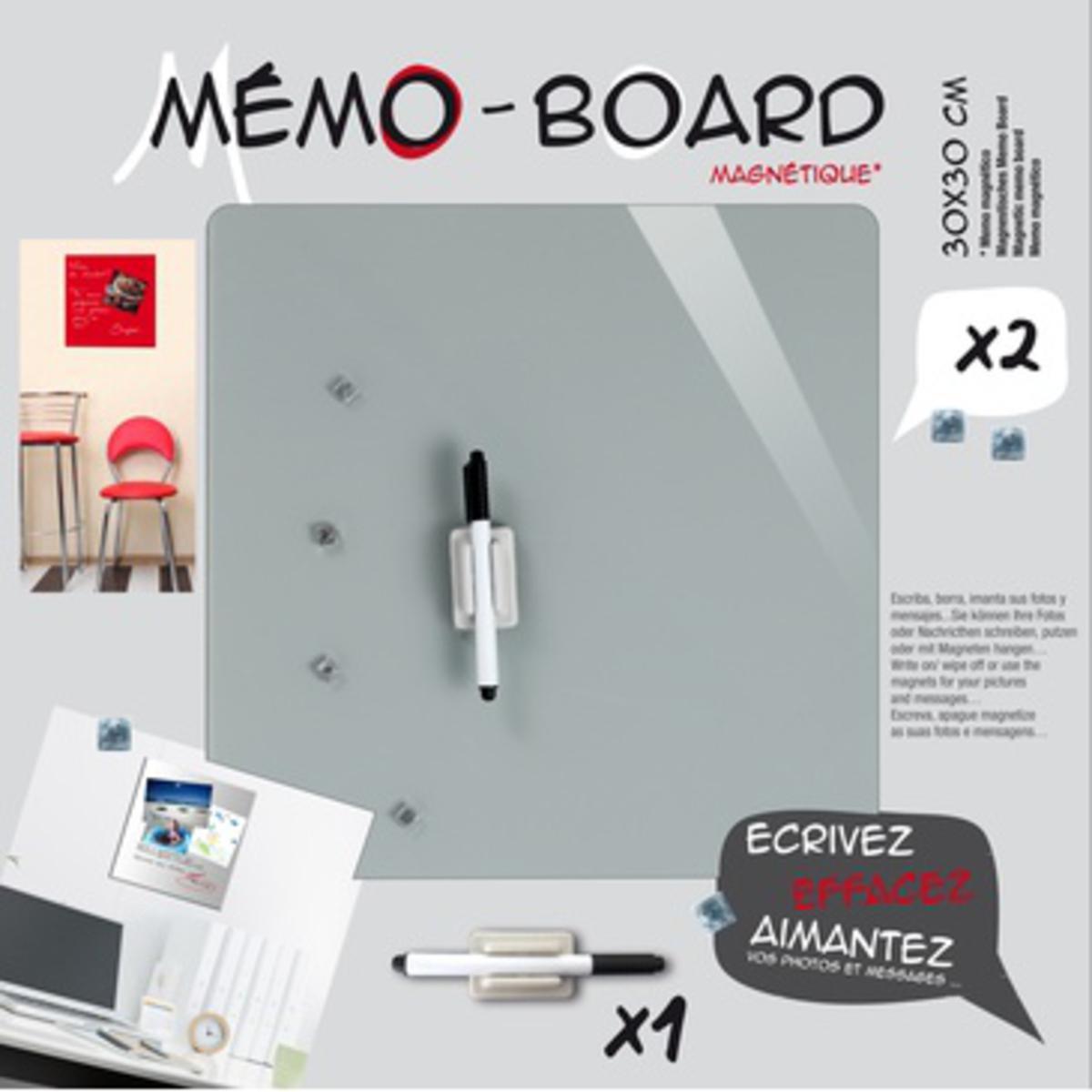 Magnetic Memo Board - 30 x 30 cm - Verre - Gris