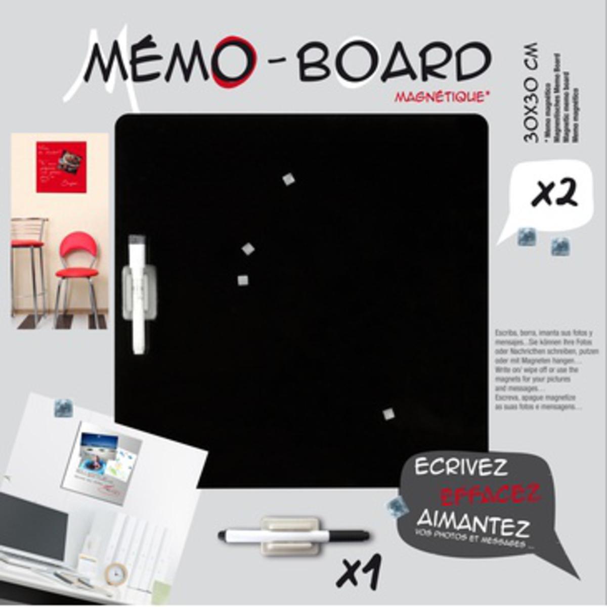 Magnetic Memo Board - 30 x 30 cm - Verre - Noir
