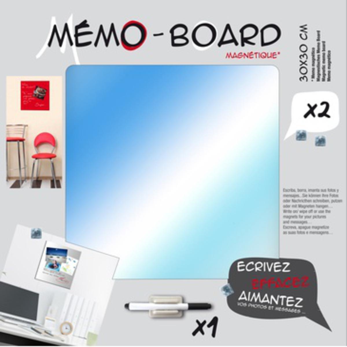 Magnetic Memo Board - 30 x 30 cm - Verre - Miroir - Gris