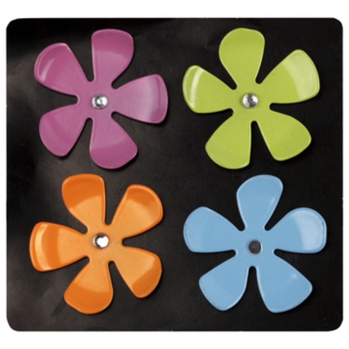 Lot de 4 magnets fleurs - 15 x 11 cm - Aimant - Multicolore