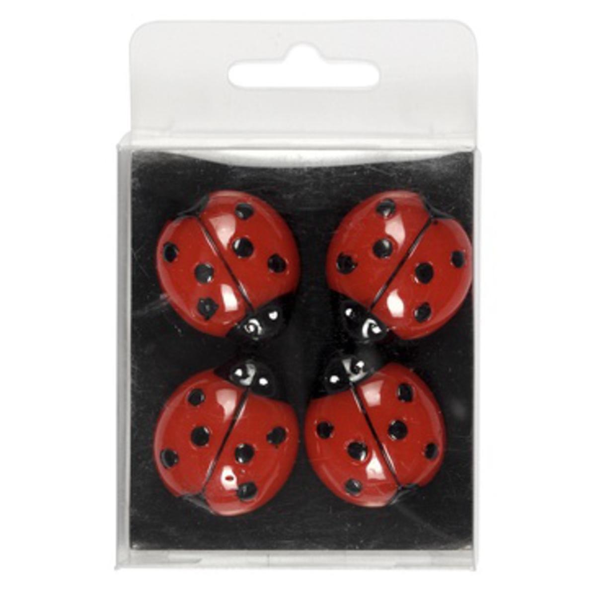 Lot de 4 magnet coccinelles - 11 x 7 cm - Aimant - Rouge