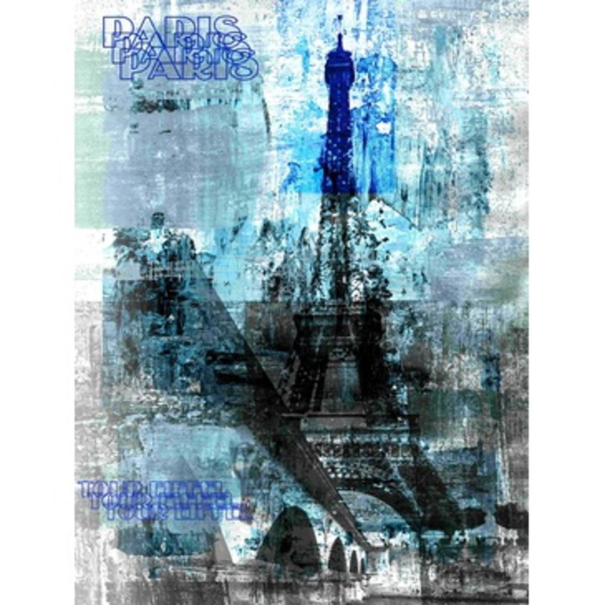 Chassis toile Blue Eiffel - 60 x 80 cm - Chassis Pin - Toile - Multicolore