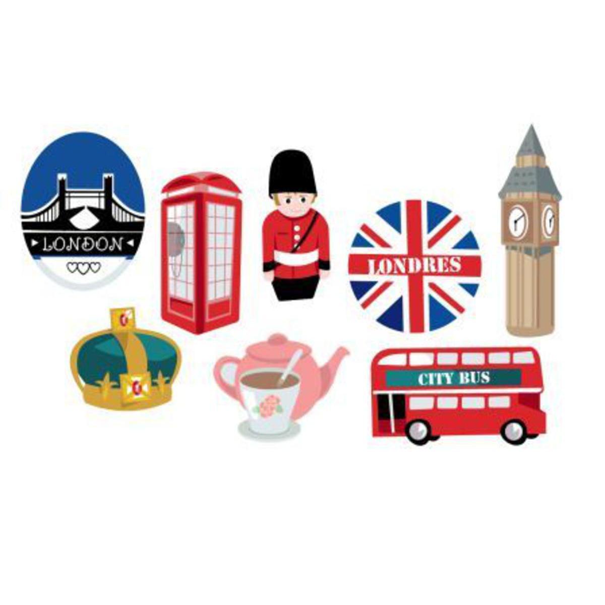 Lot de 8 embellissements Londres - Bois - 8 x 0,5 x 12 cm - Multicolore