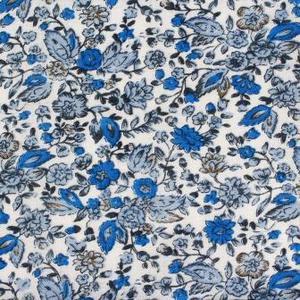Pièce de coton imprimé fleurs - 55 x 45,5 cm - Rose et bleu