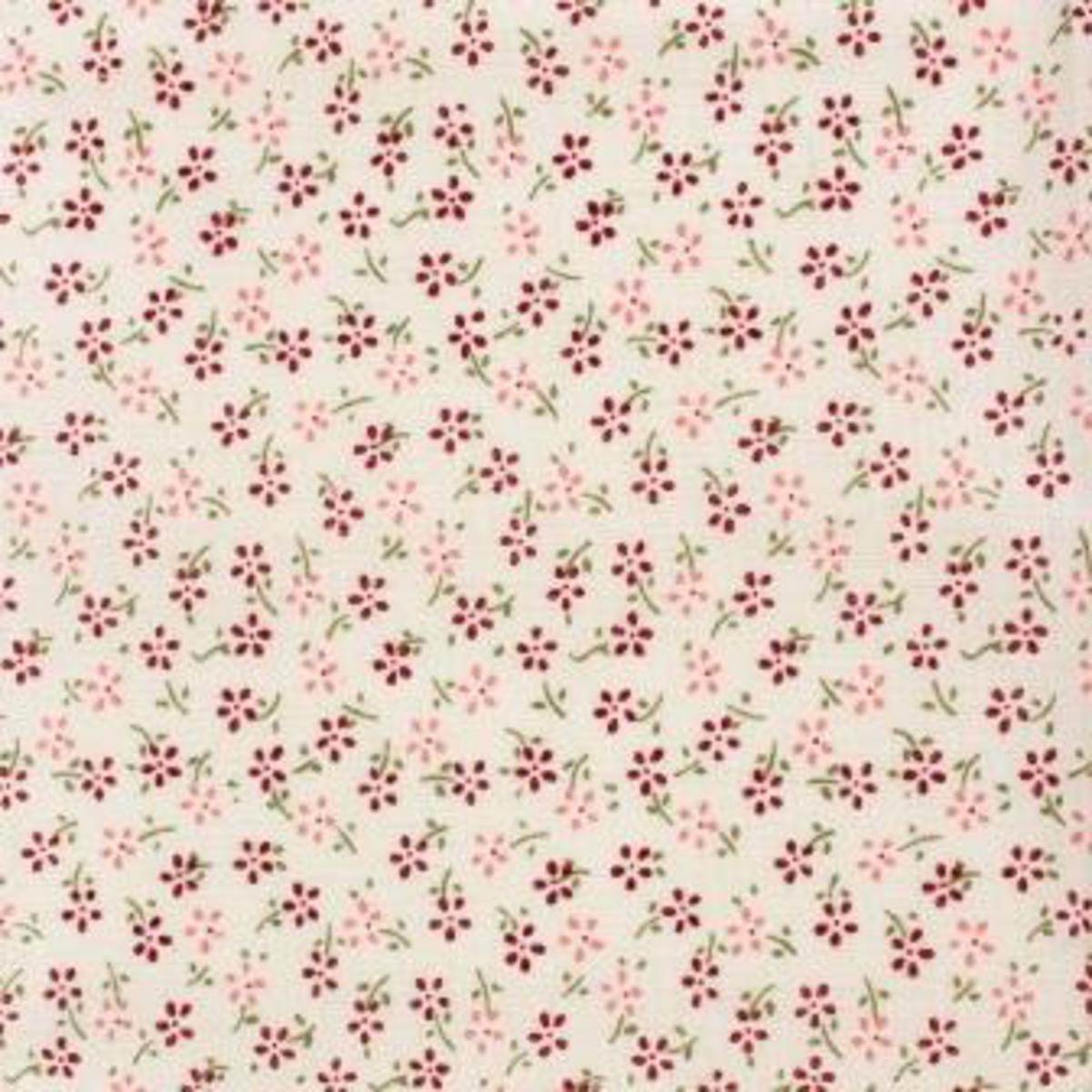 Pièce de coton imprimé fleurs - 55 x 45,5 cm - Bordeaux et rose