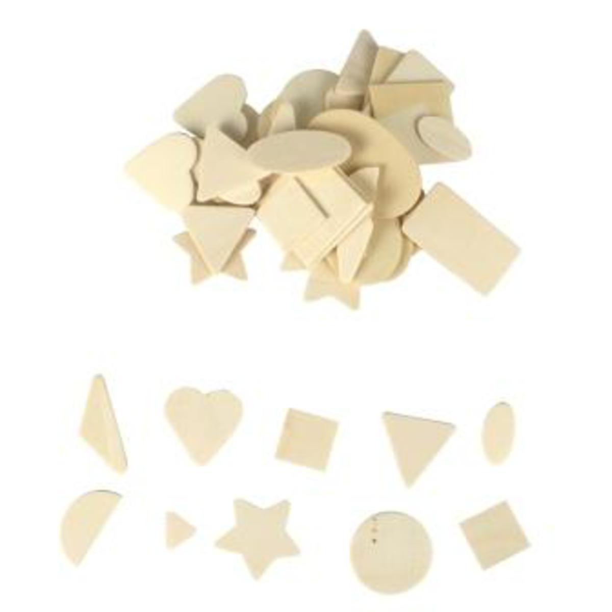 Lot de 13 formes géométriques - Bois - 12,5 x 11 x 1,5 cm - Beige