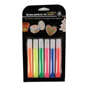 Lot de 6 stylos à peinture 3D - Acrylique - 12,5 x 1,5 x 22,5 cm - Multicolore