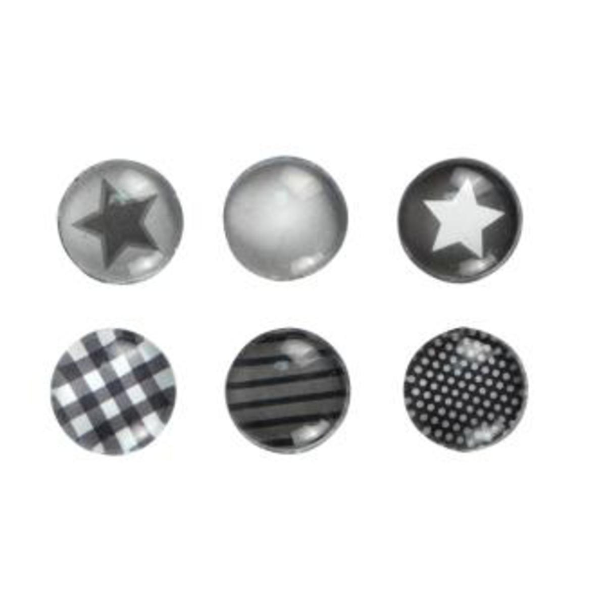 Lot de 6 aimants acryliques camaïeu - Diamètre 1,8 cm - Noir et blanc