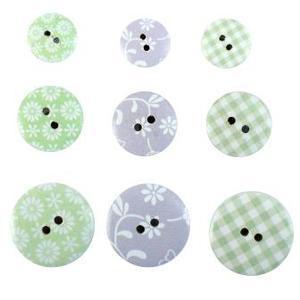 Lot de 9 boutons impression fleurs et vichy - Bois - 1,5-2-2,5 cm - Multicolore
