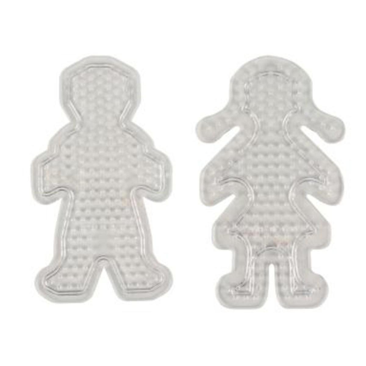 Lot de 2 plaques pour perles à repasser garçon et fille - Plastique - 11 cm - Transparent