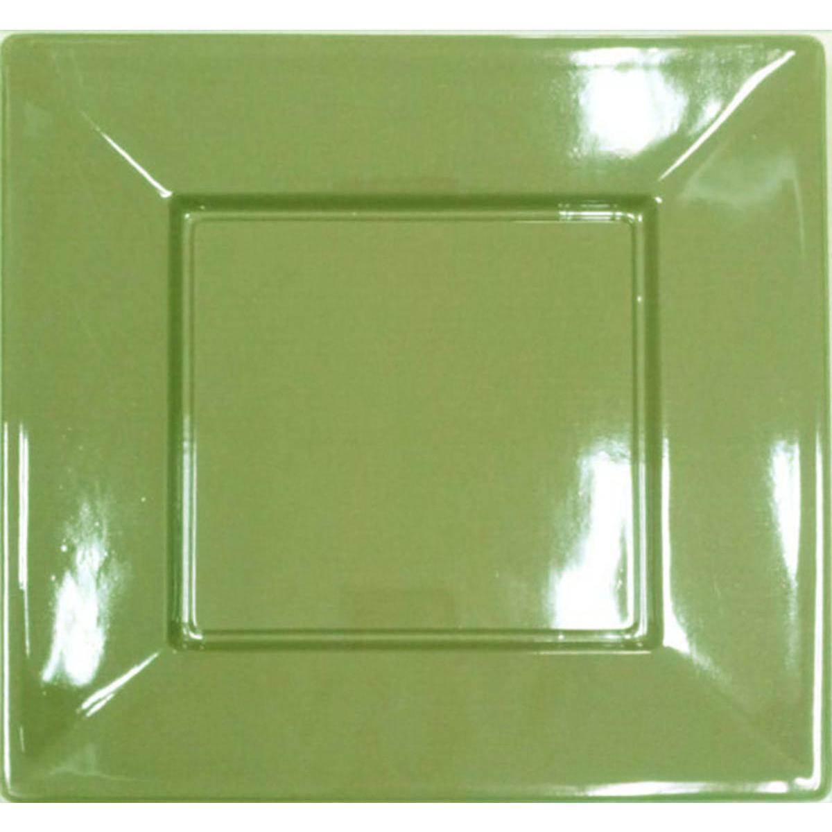 Lot de 8 assiettes carrées en plastique - 23 x 23 cm -Polystyrène- Vert