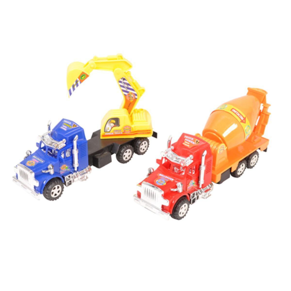 Lot de 2 camions à frictions en plastique - 16 cm - Multicolore