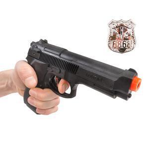 Pistolet + badge en plastique - 20 x 3 x 15,5 cm - Noir