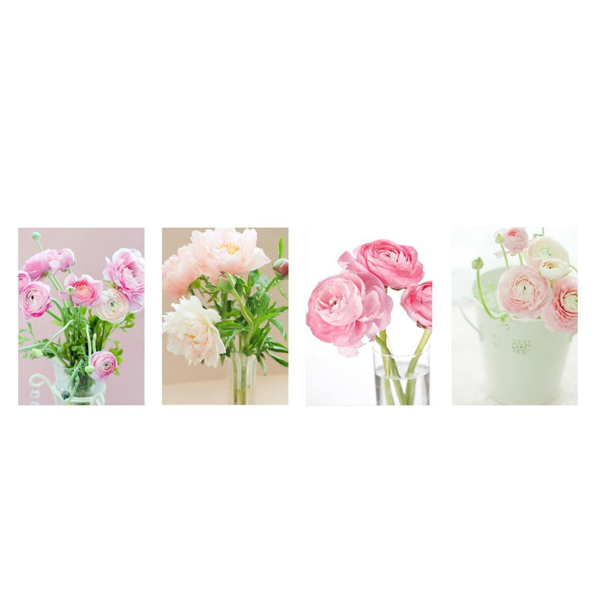 Toile imprimée bouquet de fleurs en toile et châssis en sapin - 30 x 40 x 1,8 cm - Rose, Blanc