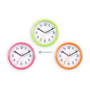 Horloge à mécanisme silencieux en plastique - Diamètre 19 cm - Vert, Rose, Orange