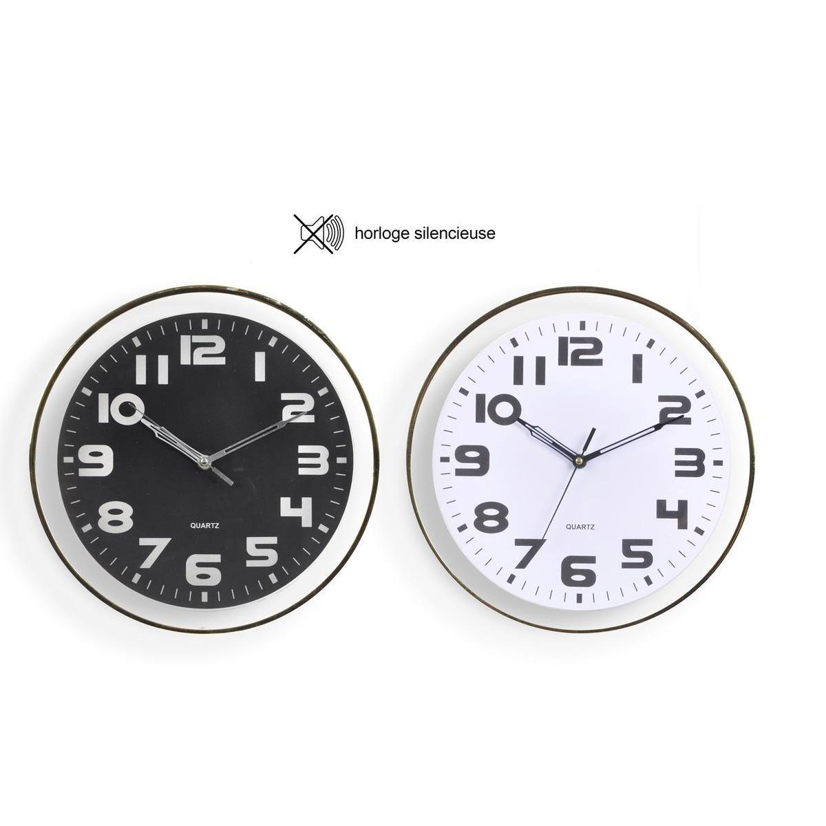 Horloge contour transparent en plastique - Diamètre 32 cm - Noir, Blanc