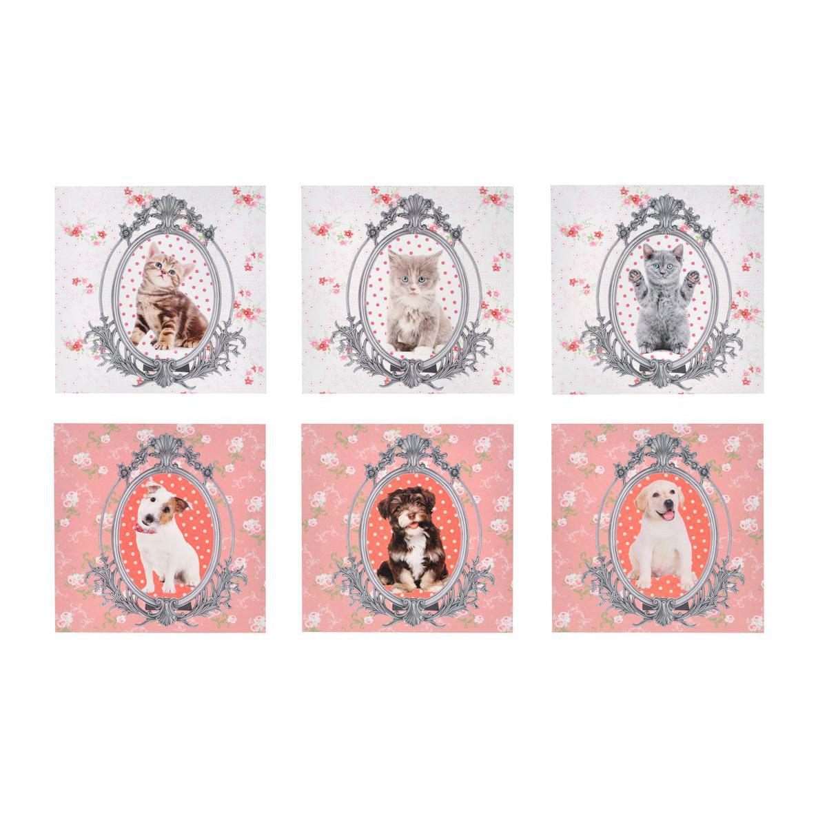 Toile imprimée thème chiens/chats en toile et châssis en sapin - 28 x 28 x 1,8 cm - Gris, Jaune