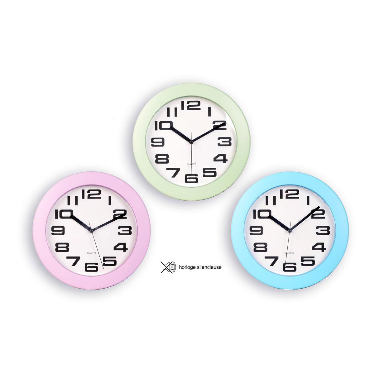 Horloge à mécanisme silencieux en plastique - Diamètre 25 cm -  Multicolore
