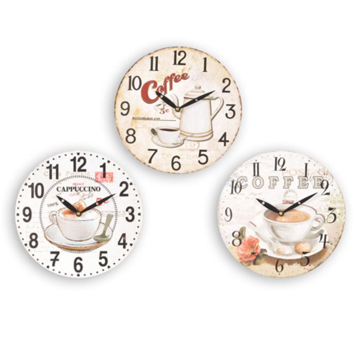 Horloge thème café en MDF - Diamètre 28,8 x 3,5 cm - Multicolore