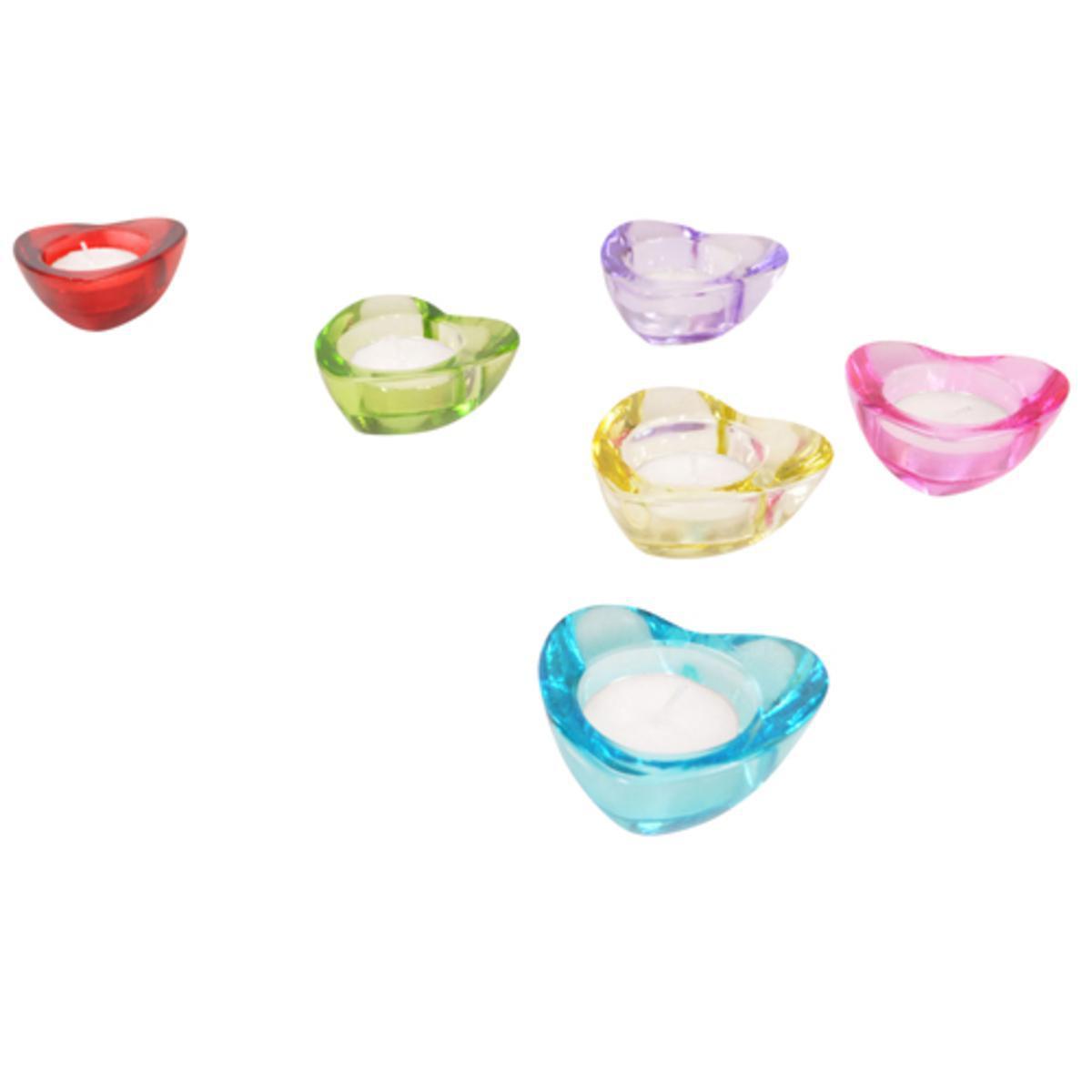 Porte bougie cœur en verre - 7,2 x 6,9 x 2,7 cm - Multicolore