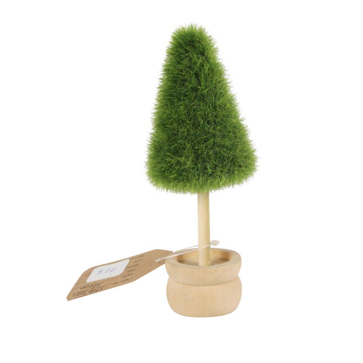 Mini topiaire forme sapin en pot - Synthétique - 13,5 x 5 x 5 cm - Beige et vert